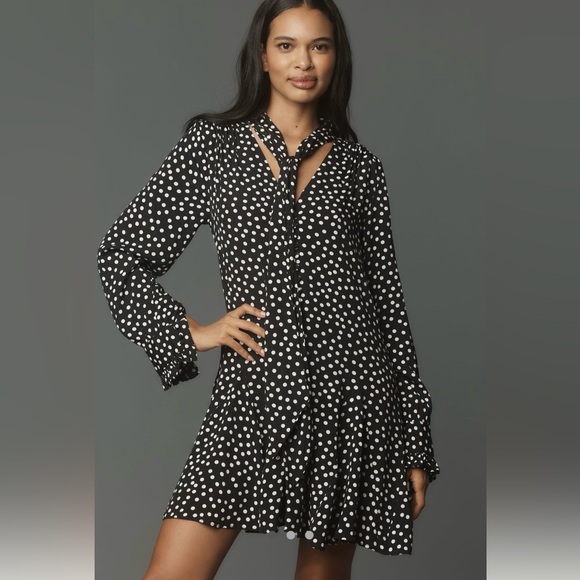 Anthropologie Dresses & Skirts - Anthropologie Meadow Rue Black White Boho  Mini Dress Long Sleeve Flowy Small